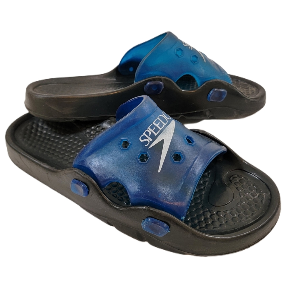 Vintage Speedo Sandals  Men's 9 Black Blue Waterproof Slides Pool